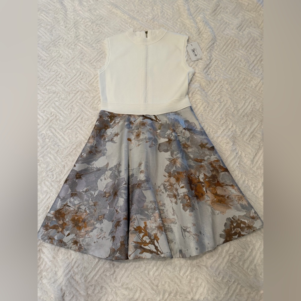 Ted Baker Floral A-Line Skirt - White and Brown